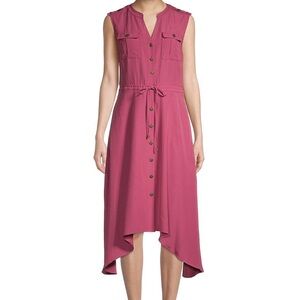 Karl Lagerfeld Sleeveless Asymmetrical Shirt Dress in Raspberry Pink